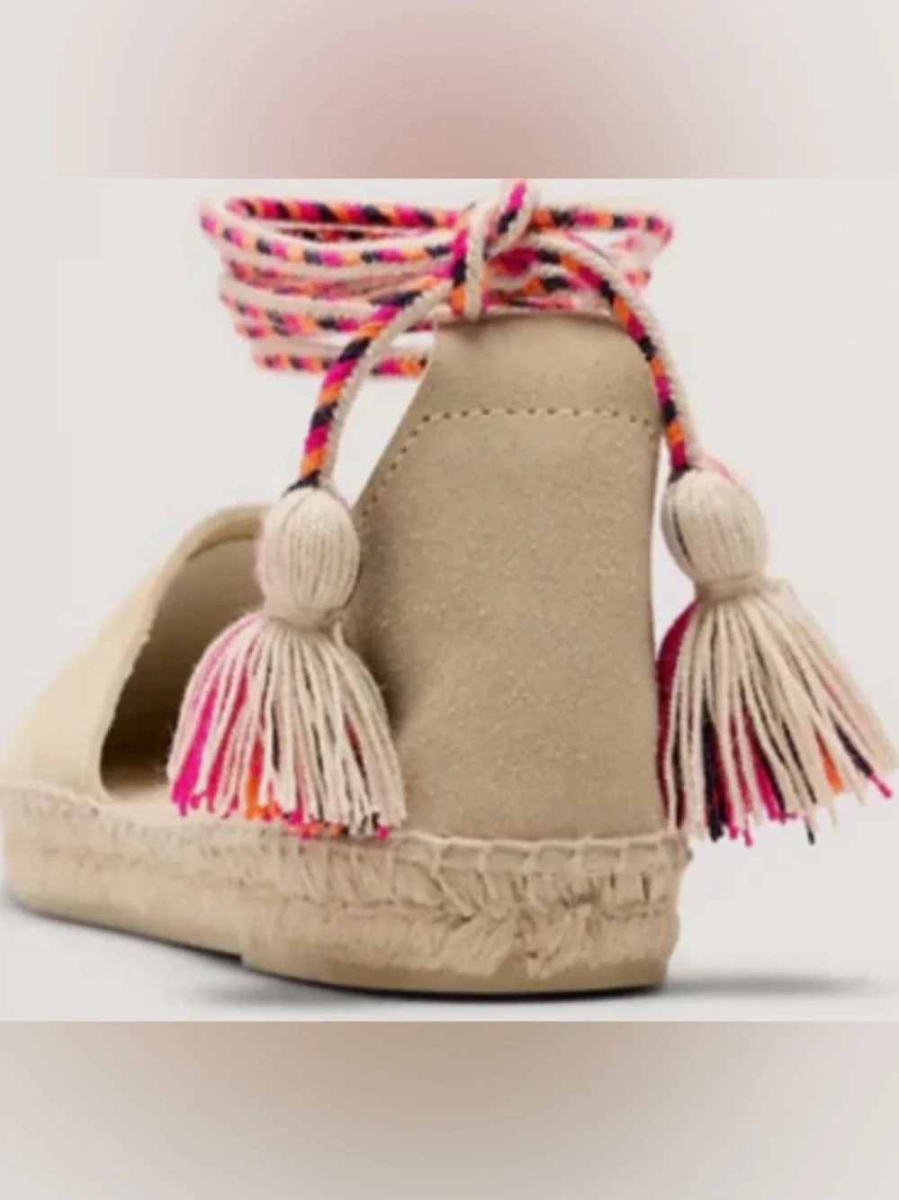 GUANABANA Handmade- Valencia Flat With Colorful Pompon/Beige: Size 39 (8-8.5)